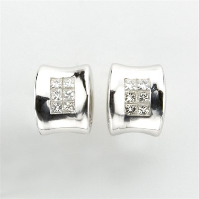 Lot 330 - Pair of White Gold and Diamond Earrings