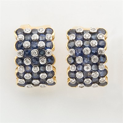 Lot 540 - Pair of Sapphire and Diamond Half-Hoop Earclips