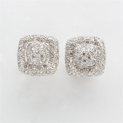 Lot 707 - Pair of White Gold and Diamond Earrings