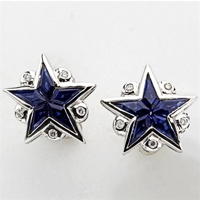 Lot 569 - Pair of Sapphire and Diamond Star Earrings