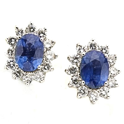 Lot 660 - Pair of Sapphire and Diamond Earrings
