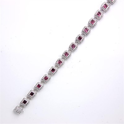Lot 529 - Pink Tourmaline and Diamond Bracelet