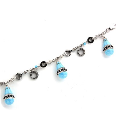 Lot 458 - White Gold, Turquoise, Black Onyx and Diamond Charm Bracelet