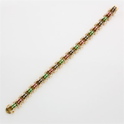 Lot 801 - Gold, Diamond, Sapphire, Ruby and Emerald Bracelet