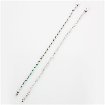 Lot 849 - Two Diamond and Emerald and Diamond Bracelets