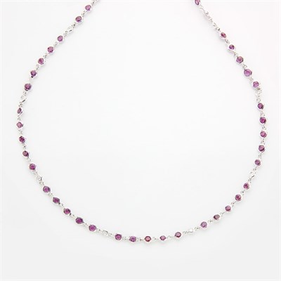 Lot 481 - Long White Gold, Ruby and Diamond Chain Necklace