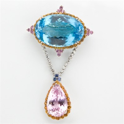 Lot 334 - Diamond and Gem-Set Pendant-Brooch
