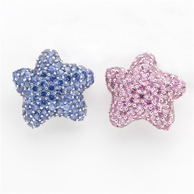Lot 215 - Pair of Sapphire and Pink Sapphire Starfish Clip-Brooches