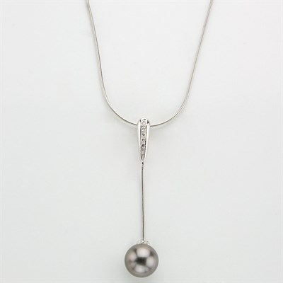 Lot 283 - White Gold, Diamond and Black Cultured Pearl Pendant-Necklace