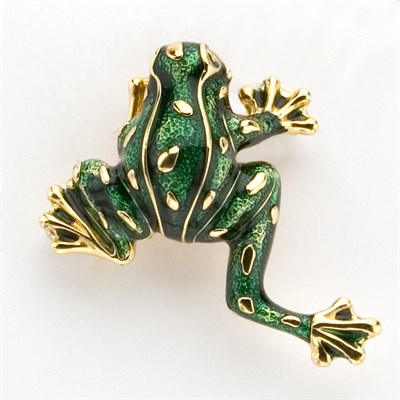 Lot 311 - Gold and Green Enamel Frog Clip-Brooch