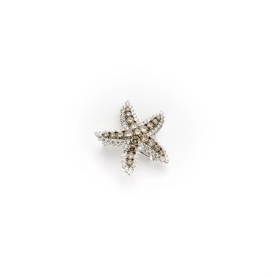 Lot 372 - Diamond and Brown Diamond Starfish Clip-Brooch
