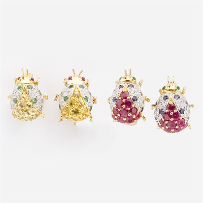 Lot 483 - Four Gold and Gem-Set Bug Pins