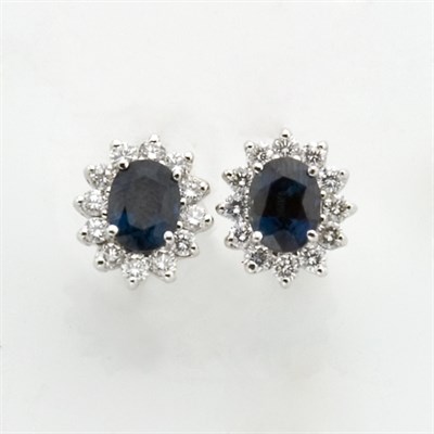 Lot 617 - Pair of Sapphire and Diamond Earrings