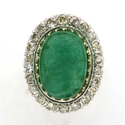 Lot 526 - Carved Emerald Cameo and Diamond Ring