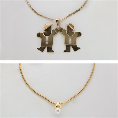 Lot 75 - Gold Children Pendant with Chain and Gold and Pearl Pendant Necklace