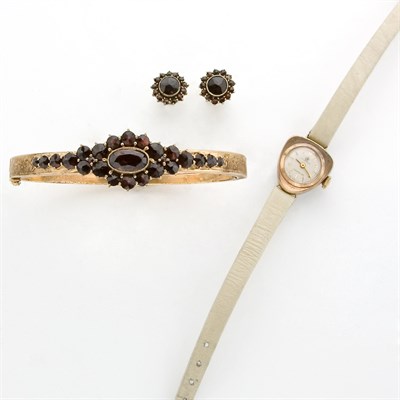 Lot 53 - Group of Garnet Jewelry, Metal Jewelry and One Wristwatch