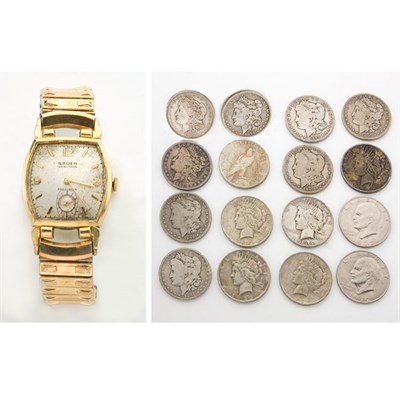 Lot 81 - Assorted Group of U.S. Coin Silver and Clad and One Gentleman's Gold Filled Wristwatch