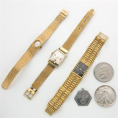 Lot 19 - Assorted Silver and Clad U.S. Coins, Tokens, Three Metal Wristwatchs and One Gold Charm