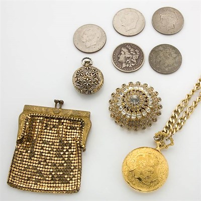Lot 15 - Assorted Group of Gold, Metal, Diamond and Rhinestone Jewelry and Silver and Clad U.S. Coins