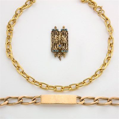 Lot 64 - Gold ID Bracelet, Religious Pendant and Metal Necklace