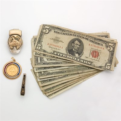 Lot 36 - Assorted Group of Gold, Silver and Metal Jewelry and Assorted U.S. Currency