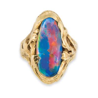 Lot 490 - Arts and Crafts Gold and Black Opal Ring, Tiffany & Co., by Louis Comfort Tiffany