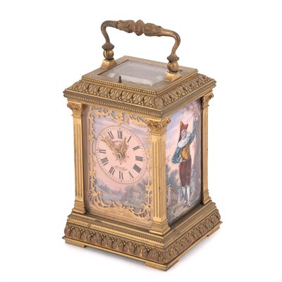 Lot 140 - French Gilt-Bronze and Enameled Carriage Clock...