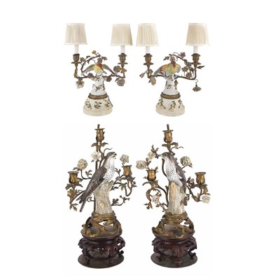 Lot 403 - Two Pairs of Rococo Style Gilt-Metal Mounted...