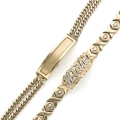 Lot 32 - Two Low Kt. Gold and Metal ID Bracelets