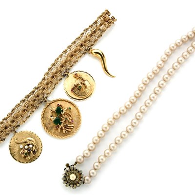 Lot 108 - Gold Charm Bracelet, Assorted Silver and Clad Coins and Costume Jewelry