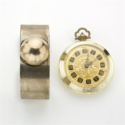 Lot 90 - Sterling Silver and Gold Bangle Bracelet, Gold Ring and Plastic Pocket Watch