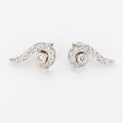 Lot 299 - Pair of Diamond Scroll Earclips
