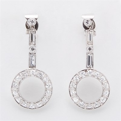 Lot 297 - Pair of Diamond Pendant-Earrings
