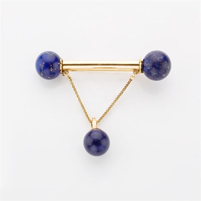 Lot 897 - Antique Gold and Lapis Fibula Brooch