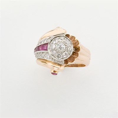 Lot 745 - Rose Gold, Platinum, Diamond and Ruby Ring