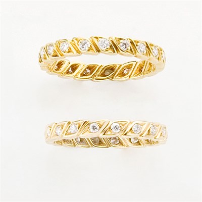 Lot 719 - Pair of Gold and Diamond Band Rings