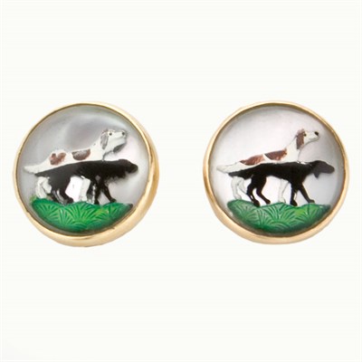Lot 798 - Pair of Gold and Reverse Crystal Intaglio Cufflinks