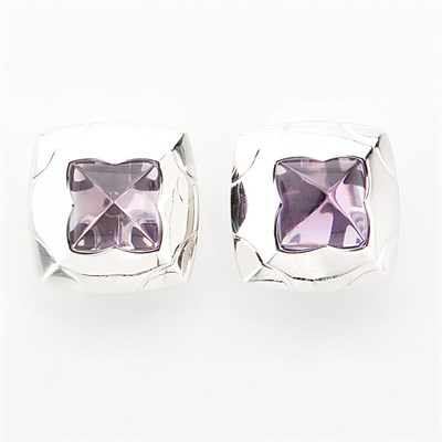 Lot 732 - Pair of White Gold and Cabochon Amethyst Earclips, Bulgari