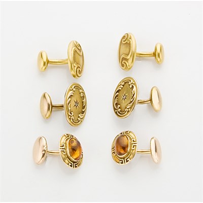 Lot 657 - Group of Three Pairs of Antique Gold and Low Kt. Cufflinks
