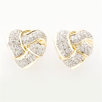 Lot 684 - Pair of Gold and Diamond Heart Earrings