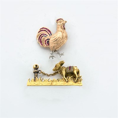 Lot 690 - Two Gold and Colored-Stone Animal Brooches