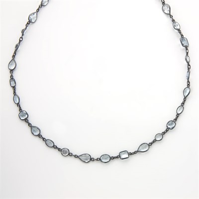 Lot 645 - Long Silver and Aquamarine Chain Necklace