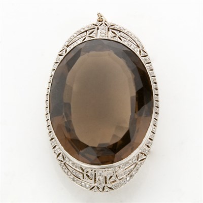 Lot 779 - Edwardian Large Smokey Quartz and Diamond Pendant