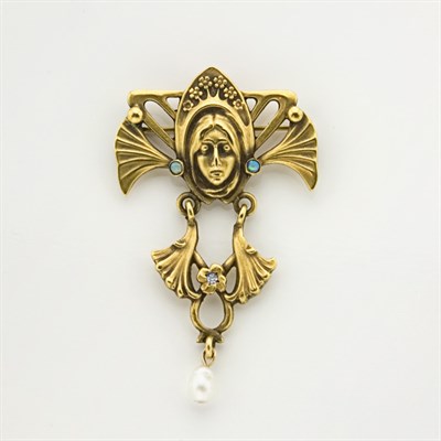 Lot 746 - Art Nouveau Gold, Opal, Diamond and Freshwater Pearl Pendant-Brooch