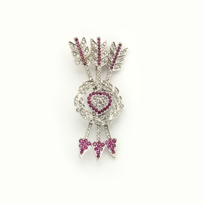Lot 734 - Diamond and Ruby Heart and Arrow Brooch