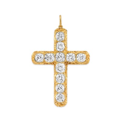 Lot 331 - Antique Gold and Diamond Cross Pendant-Brooch