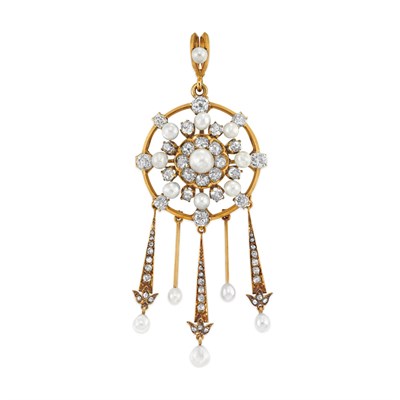 Lot 327 - Antique Gold, Pearl and Diamond Pendant-Brooch