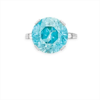 Lot 190 - Platinum, Blue Zircon and Diamond Ring