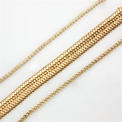 Lot 855 - Gold Bracelet and Two Gold and Diamond Bracelets