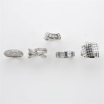 Lot 306 - Group of Five White Gold and Diamond Rings